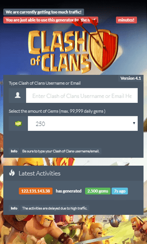 mobile clash of clans generator landing for ogads